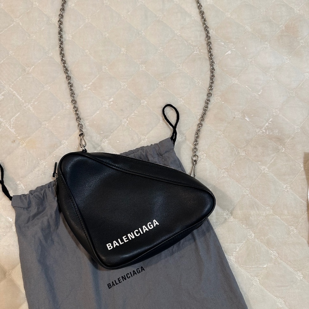 BALENCIAGA Shiny Day Calfskin Logo XS Triangle Chain